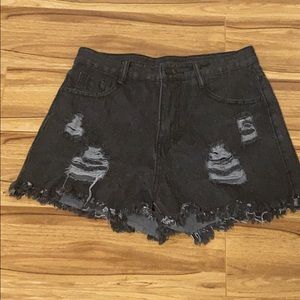 Black ripped Jean shorts